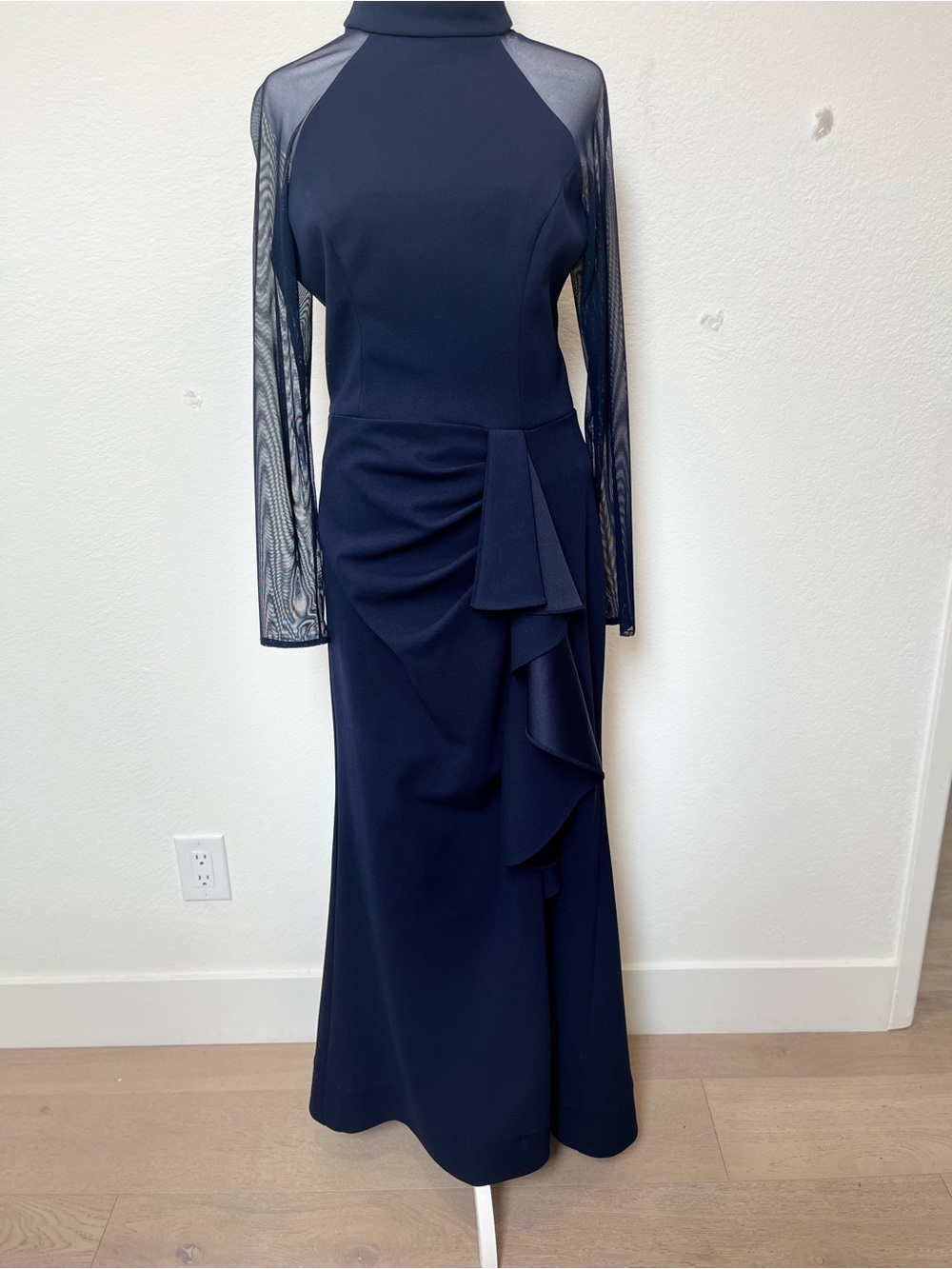 Betsy Adam Elegant Navy Long-Sheer Sleeve Occasional Dress